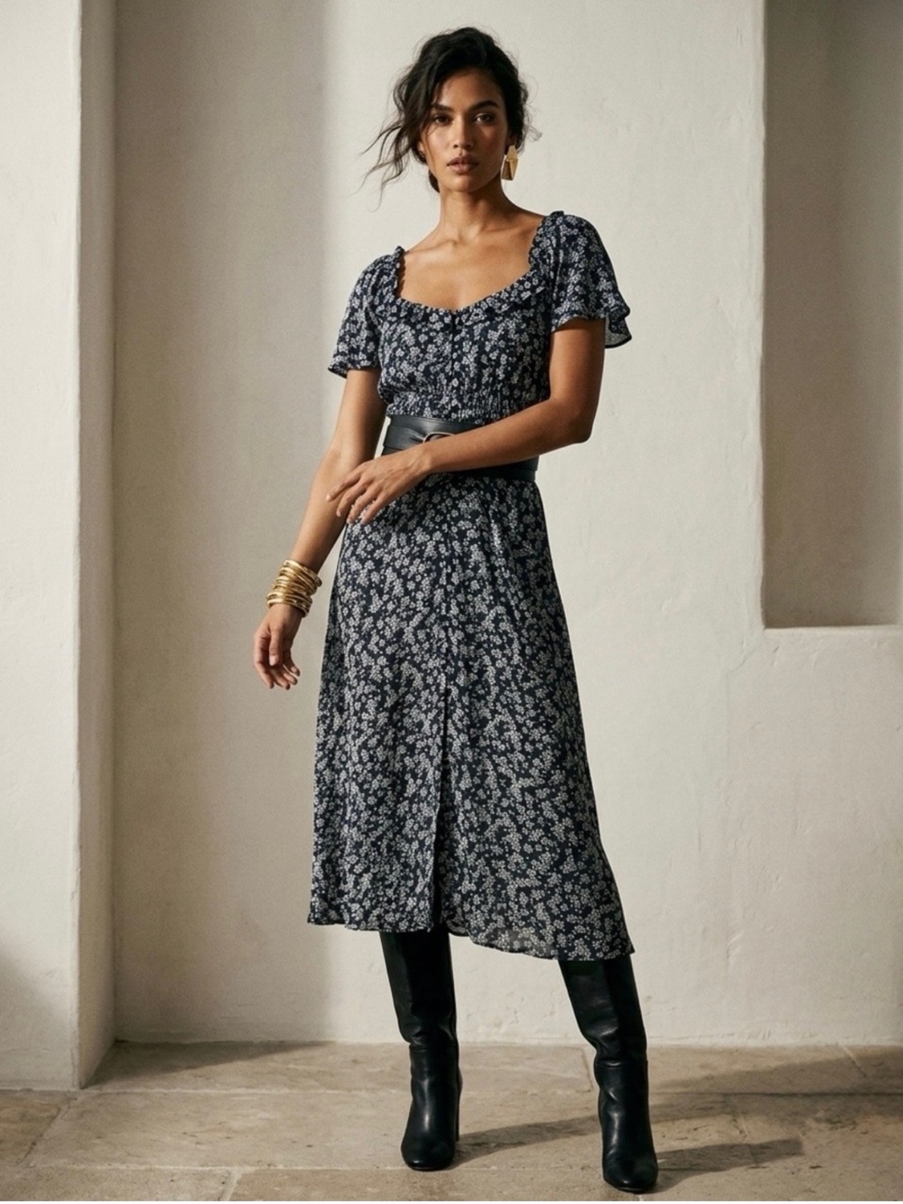 Faithfull the Brand — Black with Flowers (Originally $295CAD) Maxi Dress